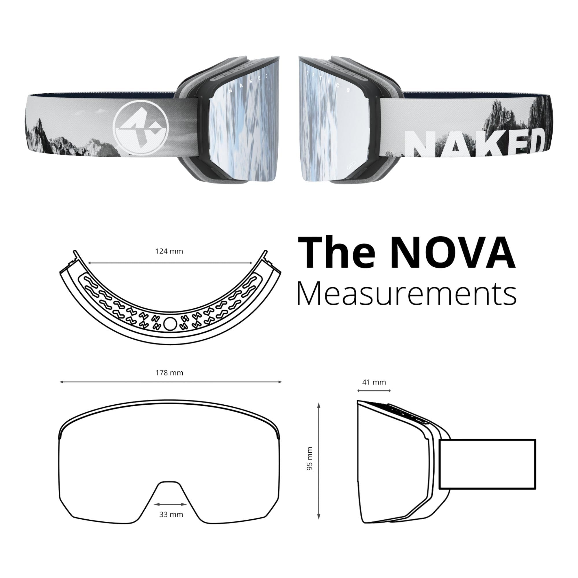 NAKED Optics NOVA Skibrille Männer, Ski Brille Frauen, Snowboardbrille, Ski-Brille schlechtes Wetter, Schibrille mit optionalen Wechselgläsern, Skiing Goggles