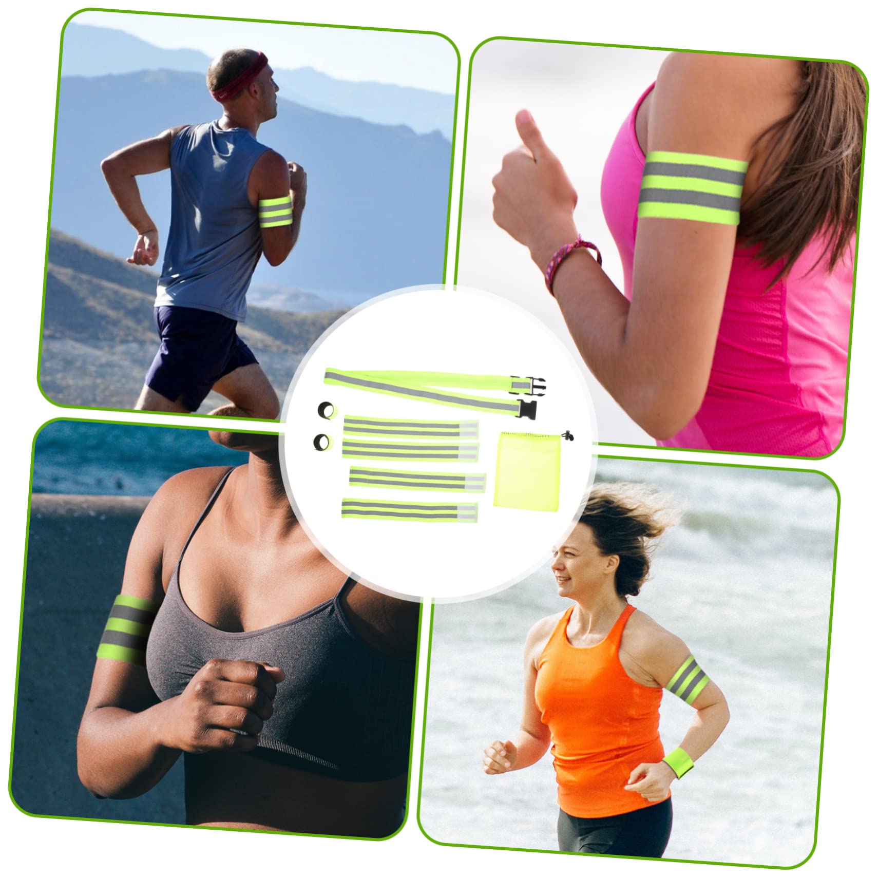 BESPORTBLE 3sets Fasce Riflettenti per Corsa e attività Notturne di Cintura Elastica e Braccialetti per Sicurezza Adatto per Ciclismo e Camminate Alta visibilità e Comfort