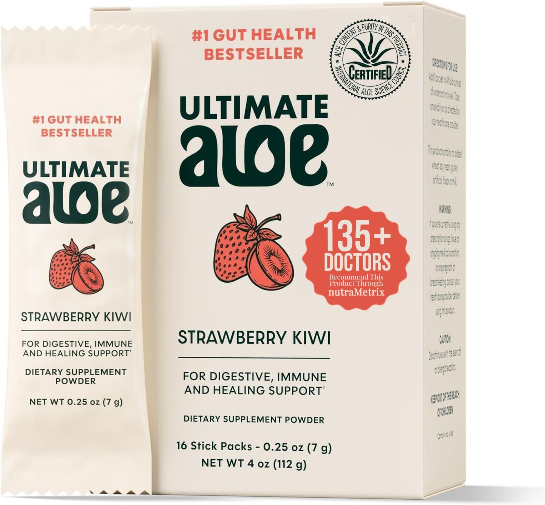Ultimate Aloe Powder – Concentrated Aloe Vera Drink Mix for Digestive Comfort, Nutrient Absorption & Immune Support, Vegan, Gluten-Free, Strawberry Kiwi & Natural Flavors, 16 Packets