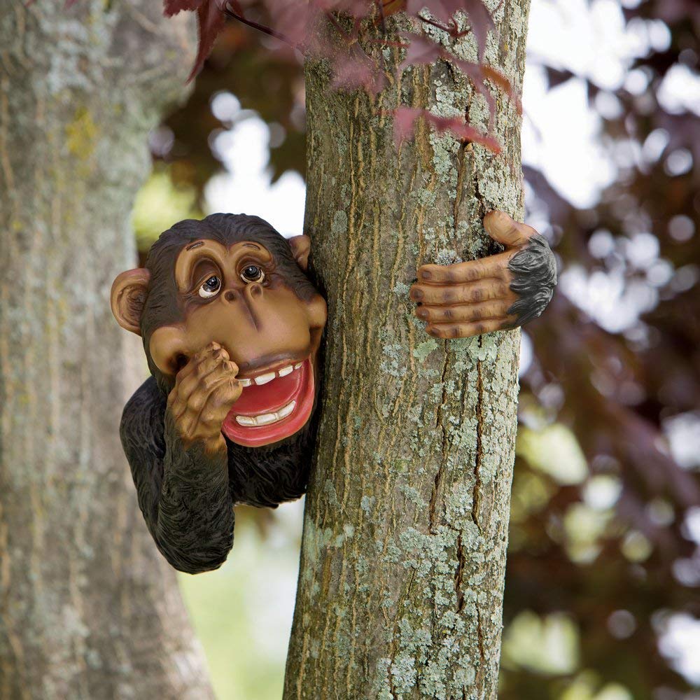 Ablerhome Decoration Reddish Brown Hanging Peeking Wise Monkey Garden Ornament Chimpanzee Sculpture Tree Hugger Statue Decor Gift (Calling Monkey)