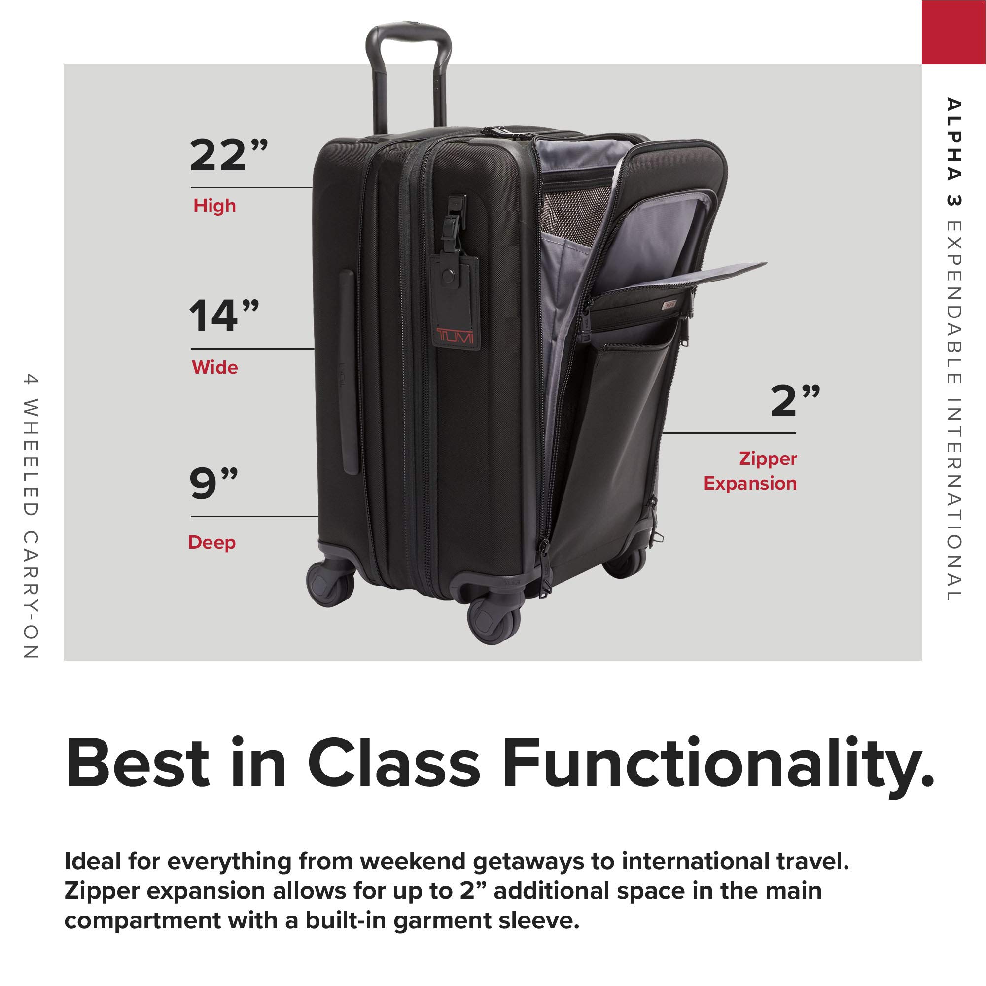 TUMI Alpha 3 Expandable International 4 Wheeled CarryOn Luggage 22