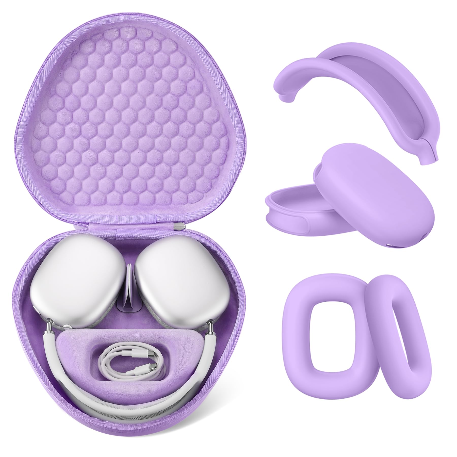 Maxjoy for Airpods Max Case, Smart Case Supports Sleep Mode, with AirPods Max Silicone Earpad Cover/Ear Cups/Headband Cover Accessories, Portable