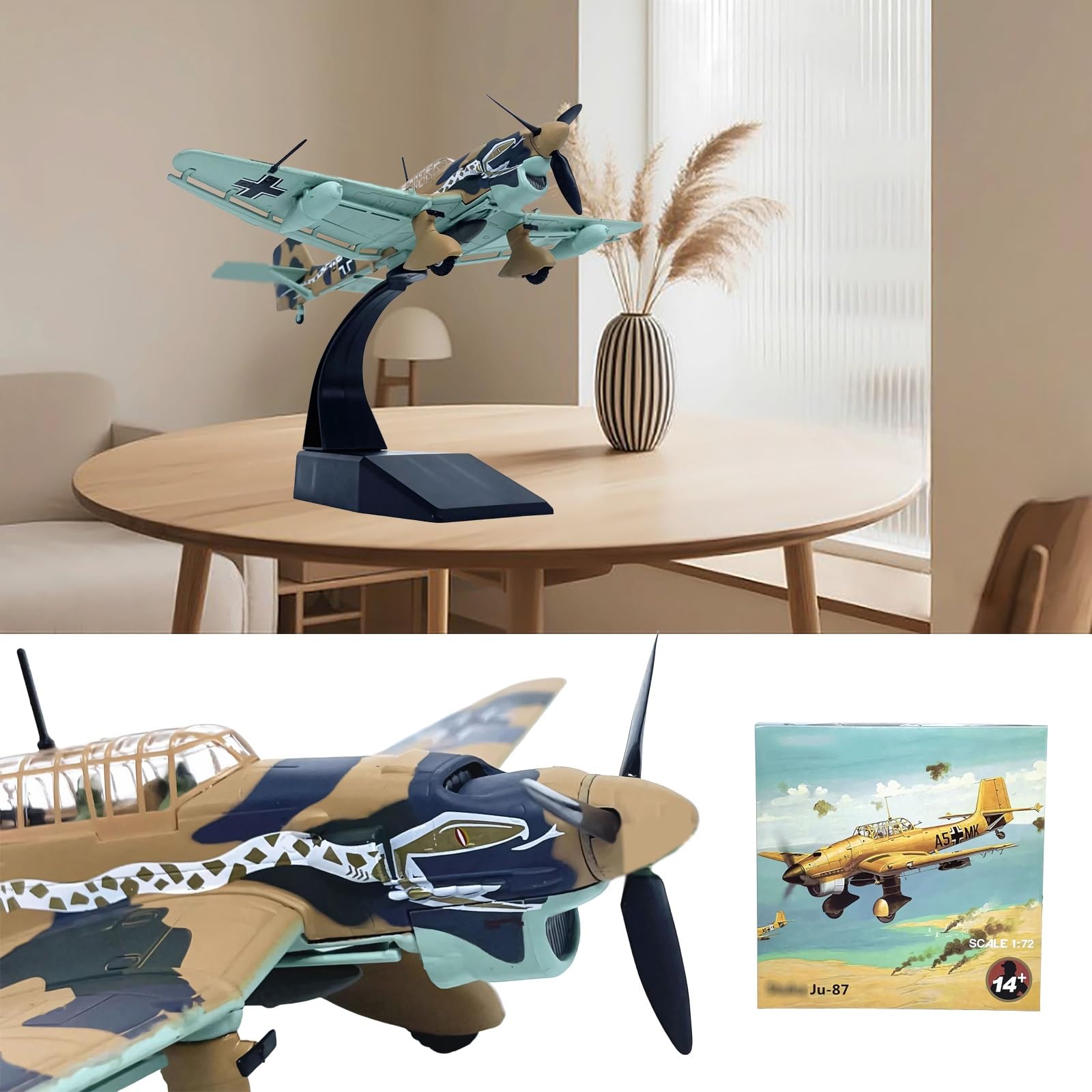 Modello aereo combattimento lega metallo pressofuso JU87 scala 1:72, pronto for essere esposto con ruote dell'elica rotanti, regalo da collezione con supporto for appassionati