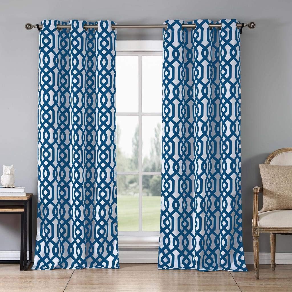 One-Day Sale: Up to 80% Off Blackout365 Ashmont Heavy Geometric Insulated Blackout Room Darkening Window Curtain Set of 2 Panels, 38 in x 84 in (W x L), Royal Blue