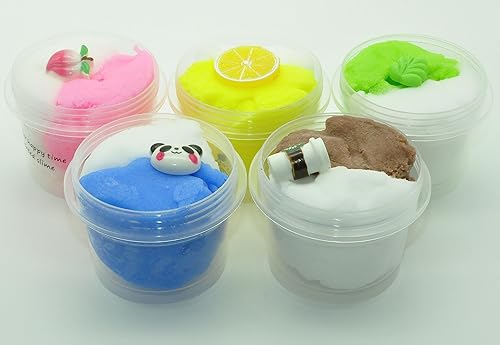 Miniatura 6 de Paquete de 5 paquetes de limo de nube de doble color con menta, limón, café, panda, melocotón, juguete para aliviar el estrés, súper suave y