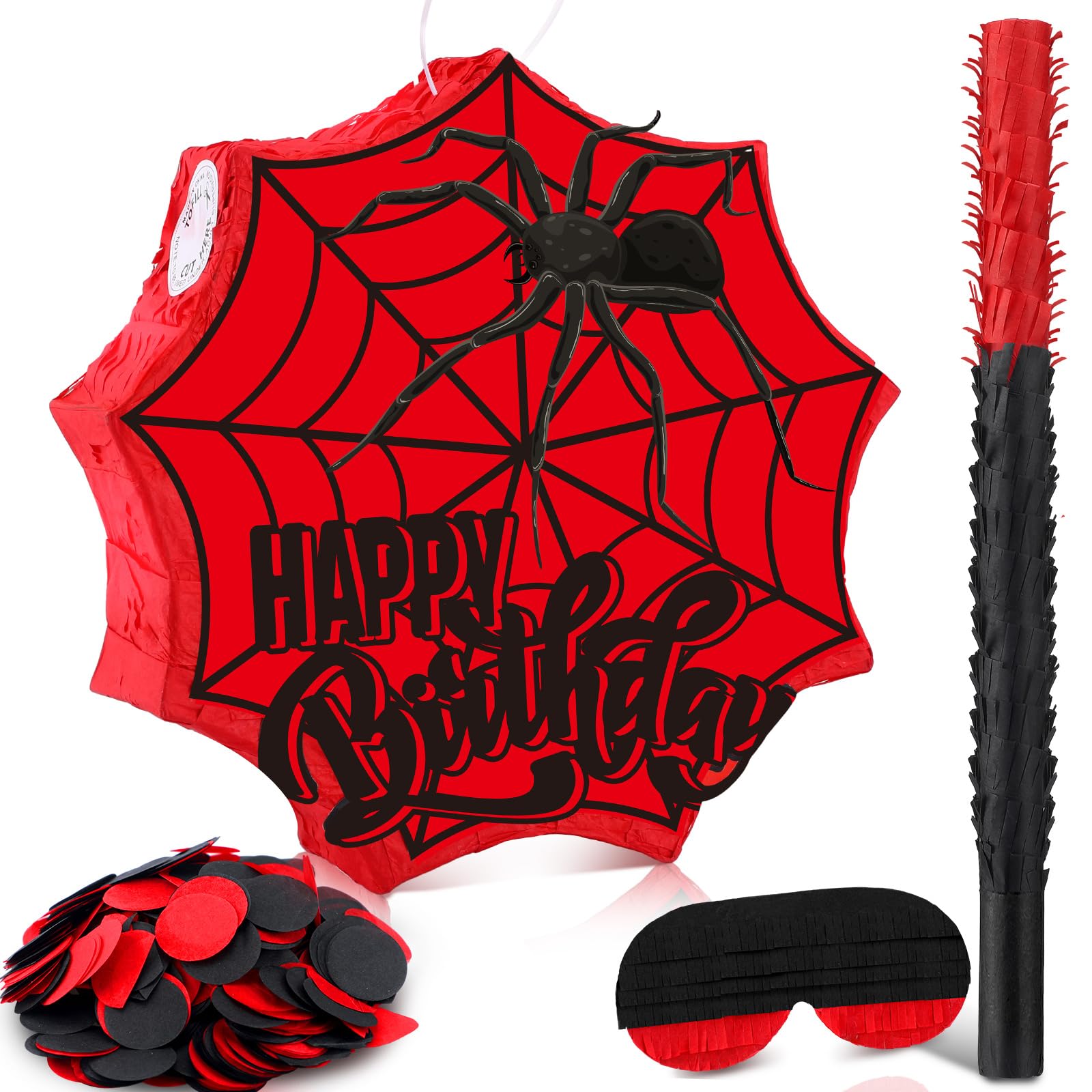 Deekin Small Pinata for Birthday Party Favors Spider Tennis Smile Face Casino Theme Pinata for Kids Boys Birthday Gifts with Blindfold Stick and Confetti for Celebration (Birthday Spider)