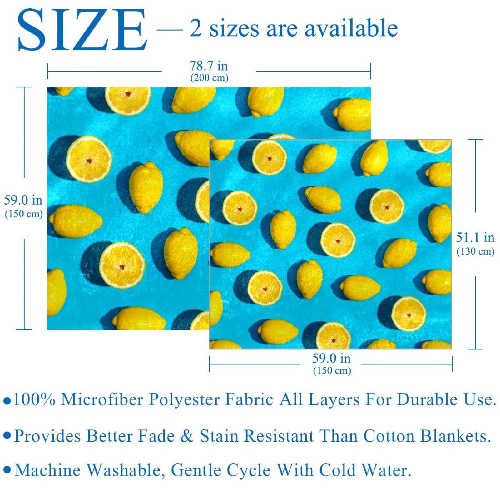 Coperta in pile, super morbida, lussuosa, estiva, motivo limone, colore: blu
