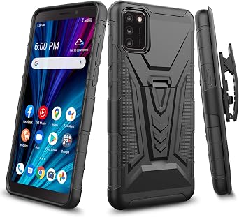 Compatible for Alcatel TCL A3X Case with Holster Belt Clip Hybrid Shockproof Protective Phone Cover with Kickstand - Black