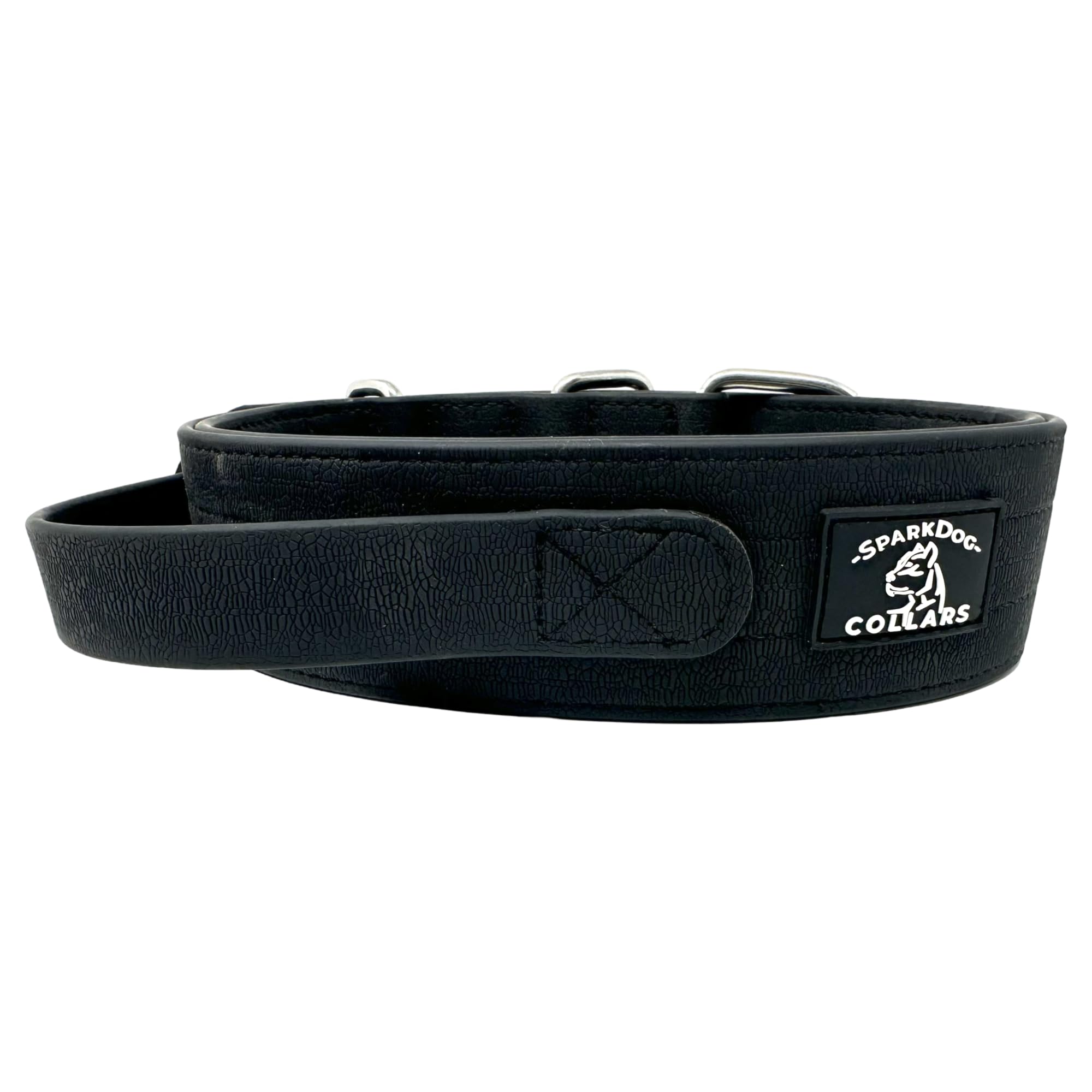 SparkDog Collars Waterproof Working Dog Collar with Handle, Agitation, Dock Diving, Canine Biathlon, Military Tactical Style, Hiking, Adventure, Traffic Control Handle, Service Dog (Black, Handle)