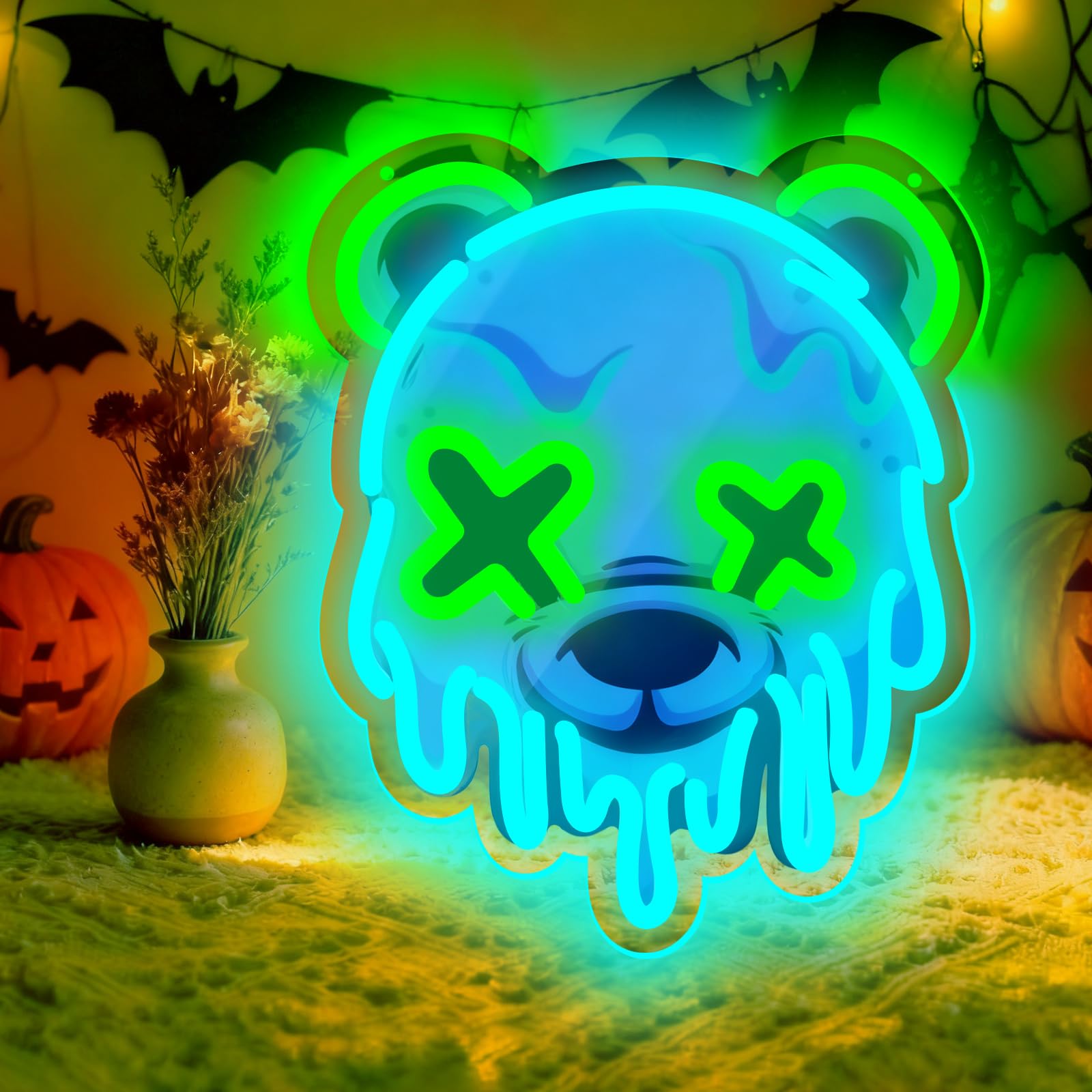 Melting Bear Head UV Print Neon Sign LED Sign for Wall Decor Anime Bear Shaped Neon Lighting for Bedroom Bar Pub Men's Caves Entertainment Game Rooms With Dimmable USB Powered(5V 10.6 * 13 inches) — image 1