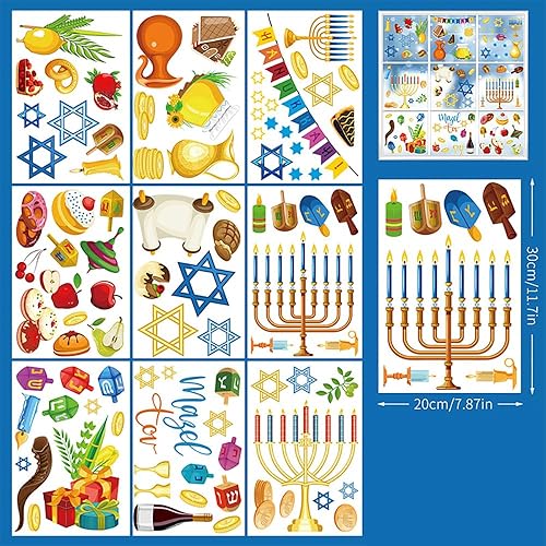 Miniatura 2 de Hanukkah - Calcomanías de ventana de cristal para decoración de menorá y Dreidel, 9 hojas de calcomanías estáticas de Janucá para ventana de aula,
