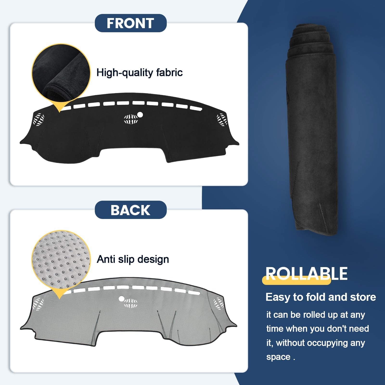 Auto Armaturenbrett Abdeckung Matte für Toyota Hilux 2015 2016 2017 2018 2019 2020 2021 2022 2023, Sonnenschutz Pad Rutschfester Teppich Dash Matte Dashboard Cover Schutzschild,LHD-A/Black