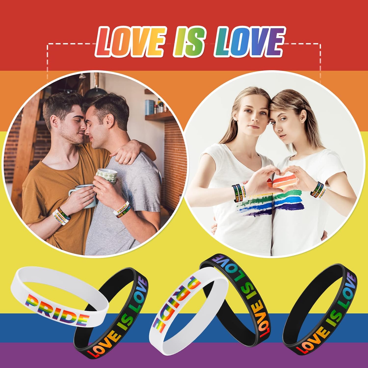 Sumind Rainbow Pride Wristband Gay Silicone Bracelet Rubber Pride Bracelet LGBT Lesbian Rainbow Wristbands for Men Women Sports Gay Jewelry Gifts LGBTQ Party Decorations Supplies