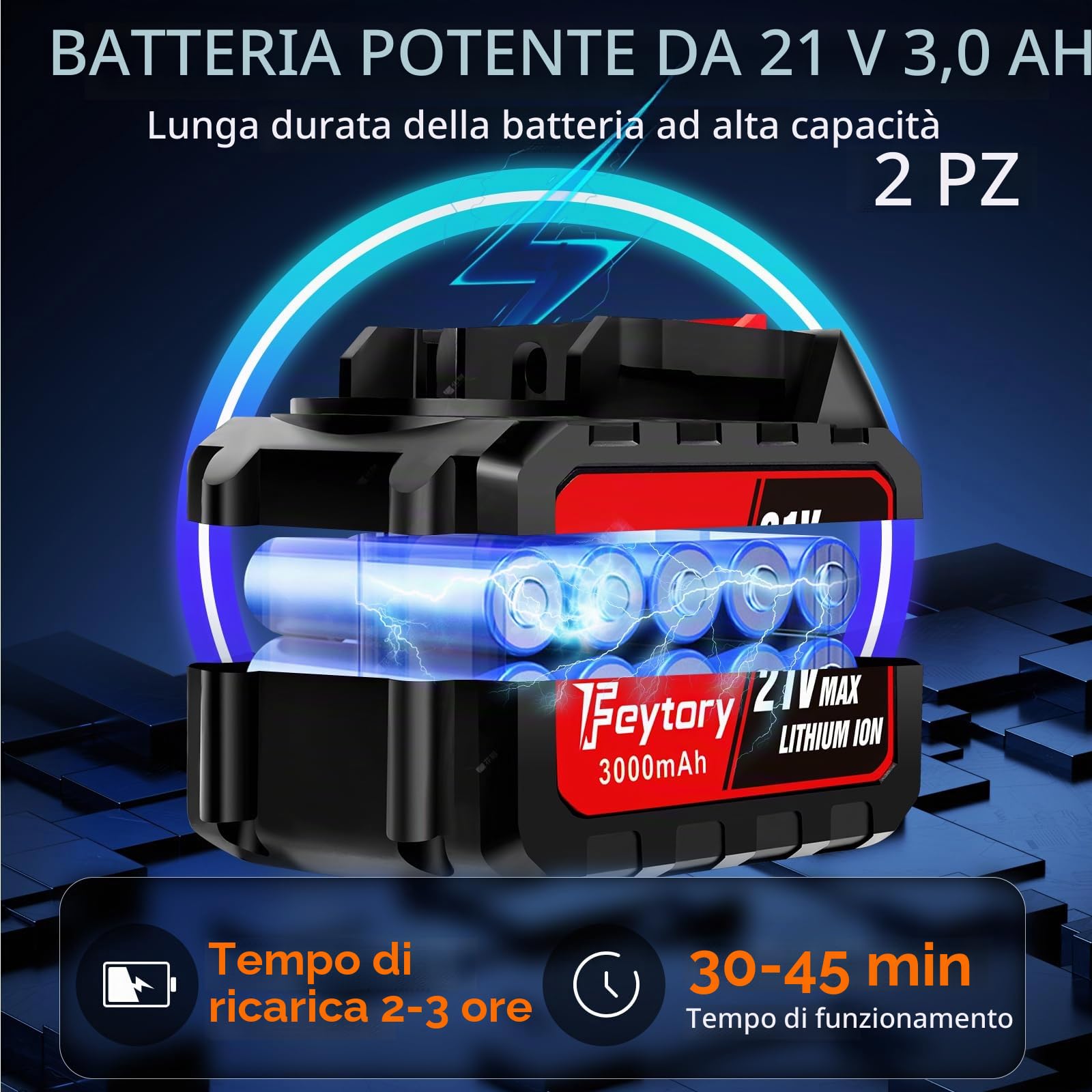 Idropulitrice portatile senza fili, 21 V, 45 Bar/652 PSI con 2 batterie da 3,0 Ah, ugello regolabile 6 in 1, tubo flessibile da 5 m, per pulizia e irrigazione di auto/pavimento/giardino