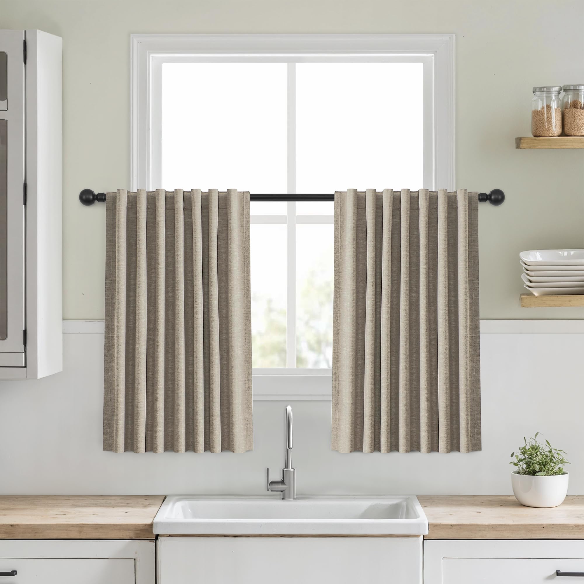 BSfullts Blackout Curtains 35 Inch Long for Bedroom Living Room, Dark Linen Drapes Thermal Insulated Noise Reducing Room Darkening Black Out Curtain