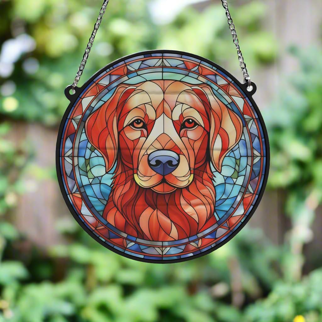 Labrador Fox Red Stained Glass Effect Suncatcher - Garden Gift - Dog Gift - Pet Memorial (13cm), Brown, Orange - Image 2