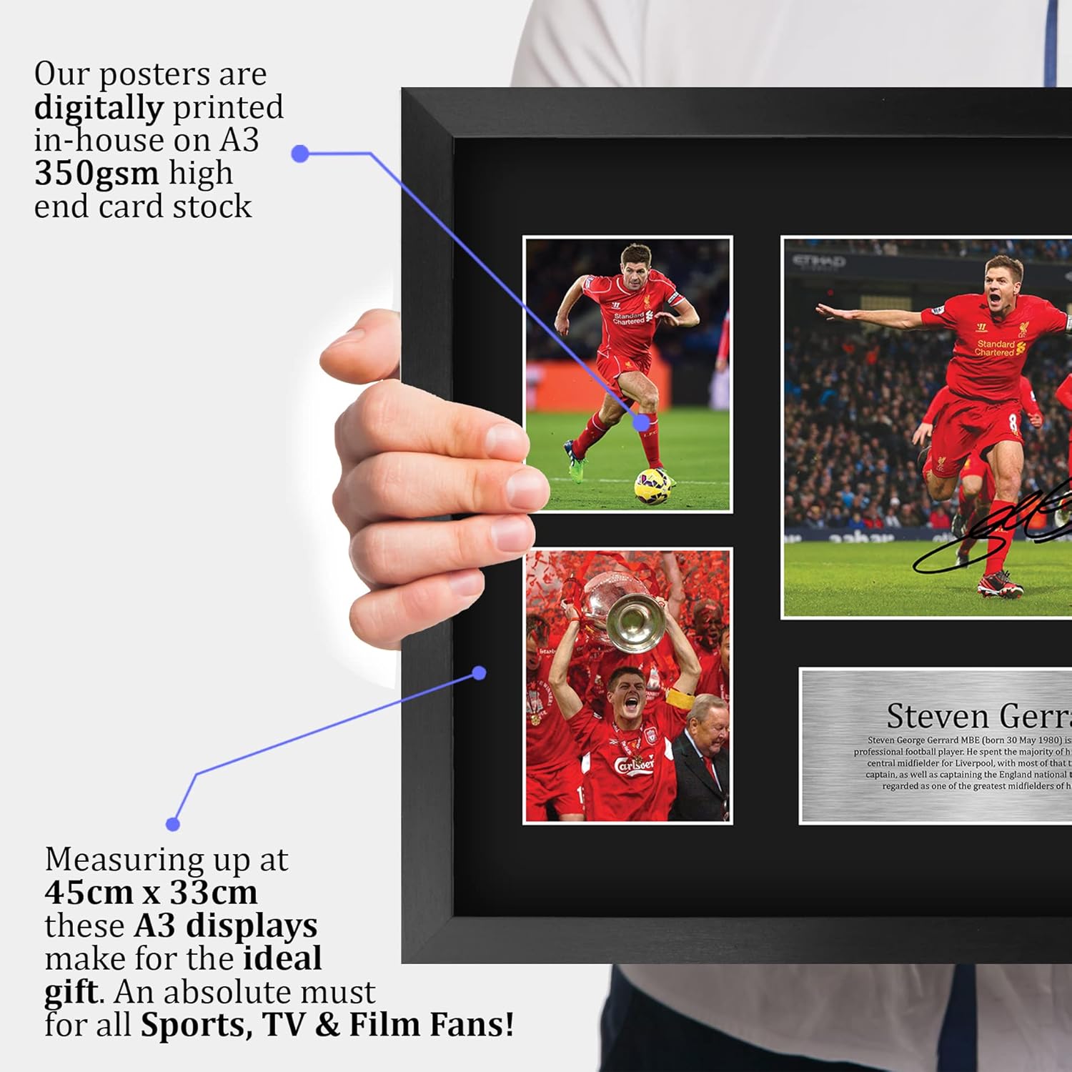 HWC Trading Steven Gerrard Signed Large 16 x 12 inch (A3) Printed Gifts Autograph Liverpool Print Photo Picture Display - 16" x 12" Framed