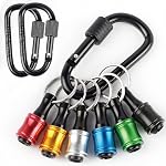 Upgrade, Push to Unlock,katerk 6pcs 1/4 inch Hex Shank Aluminum Alloy Screwdriver Bits Holder Light-weight Quick-change Extension Bar Keychain Drill Screw Adapter Change Portable, With Black Carabiner