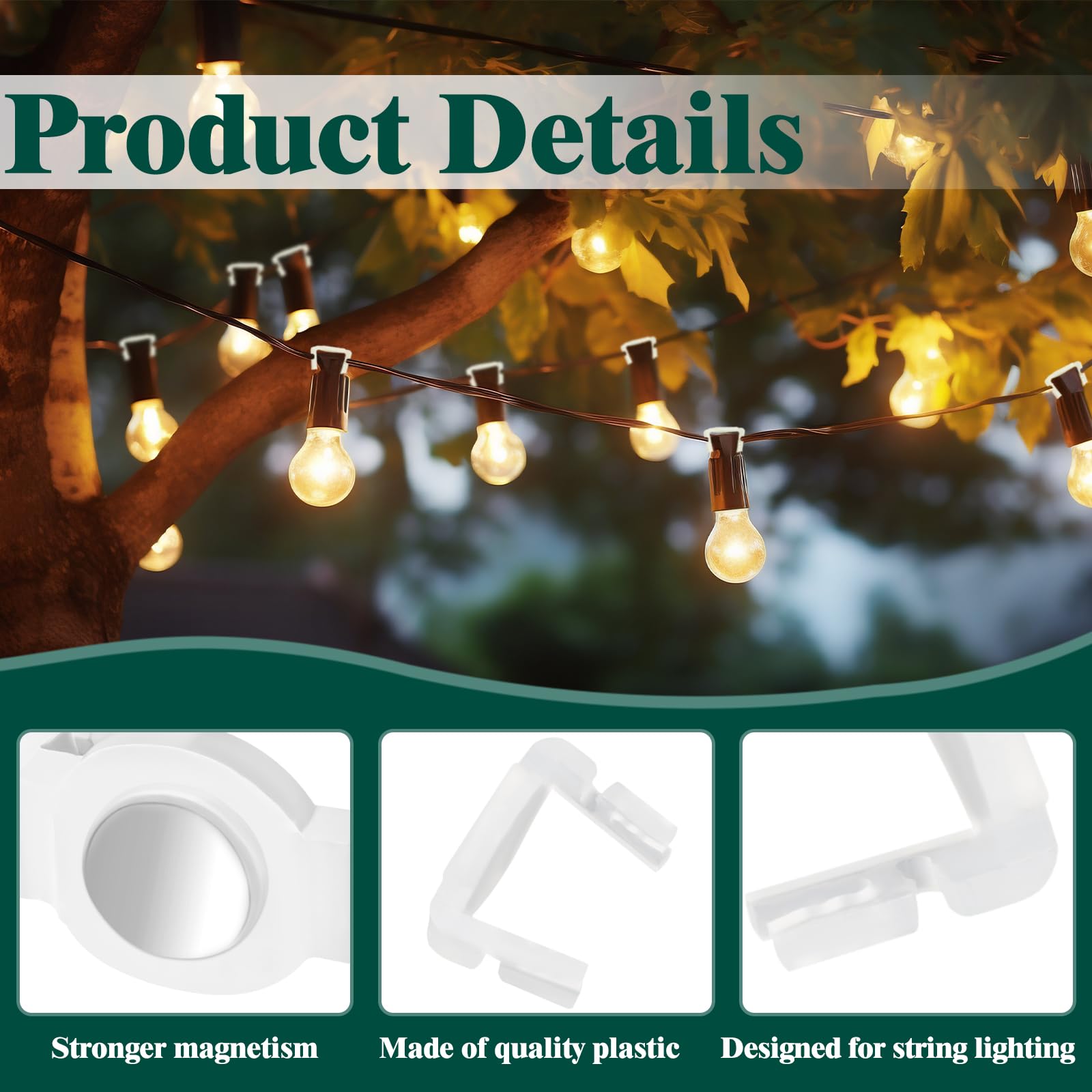 Zealor 240 Pcs Extra Strong Magnetic Christmas Light Clips for C9 Socket Rounded Outdoor Magnetic Light Clips Holiday Lighting Sockets Hang Hooks for Xmas Decor Lights Metal Roof Gutter Fence (White)