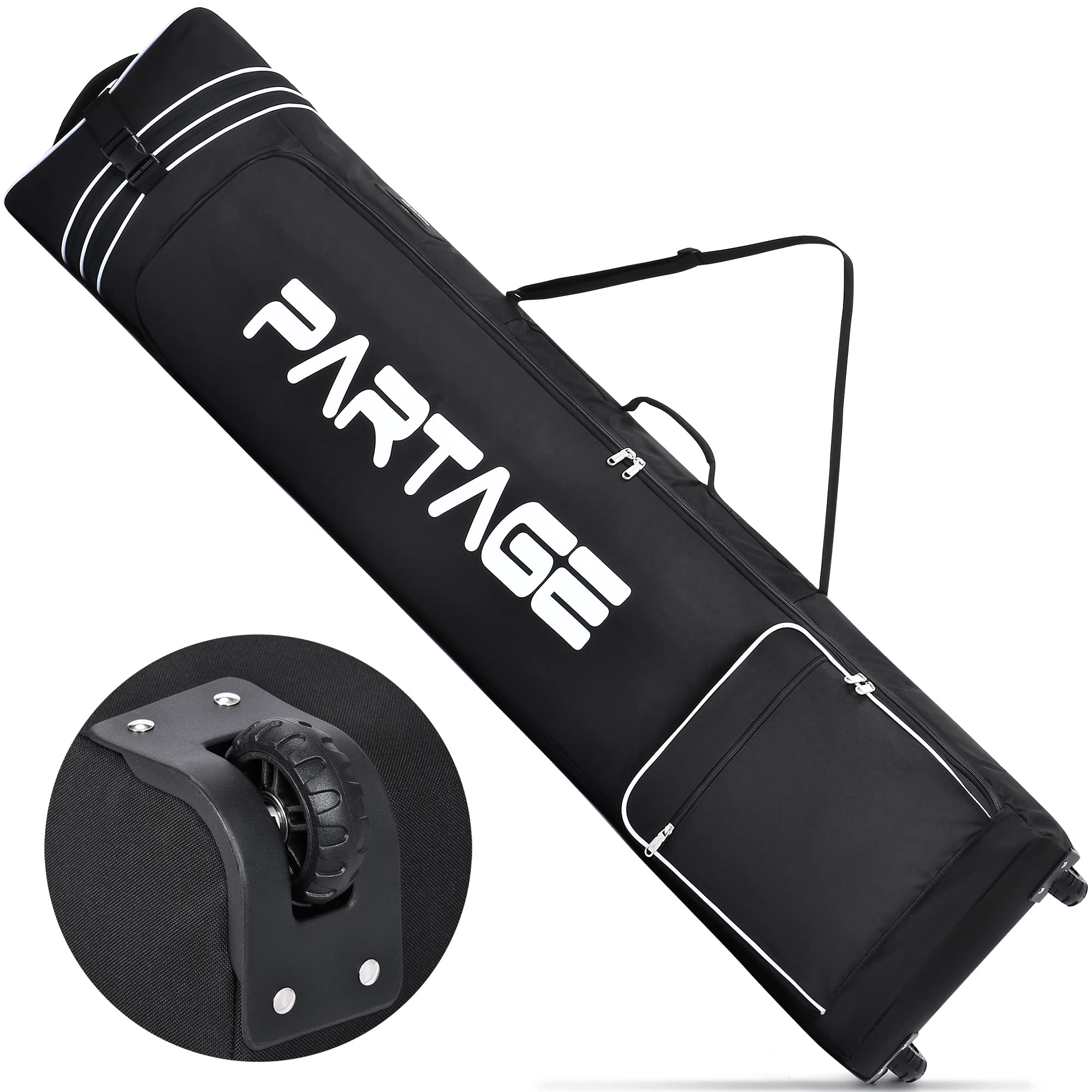 PARTAGE + Snowboard Bag with Wheels, Snowboard Bag for Air Travel, Adjustable Length Up to 170 cm, 600D Water Resistant Oxford -Black