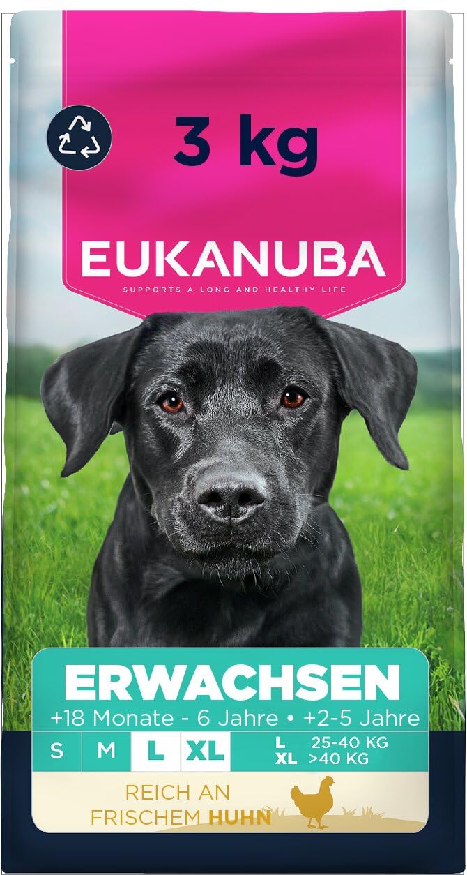 Eukanuba Hundefutter Trocken mit frischem Huhn für große Rassen, Premium Trockenfutter für ausgewachsene Hunde, 3 kg
