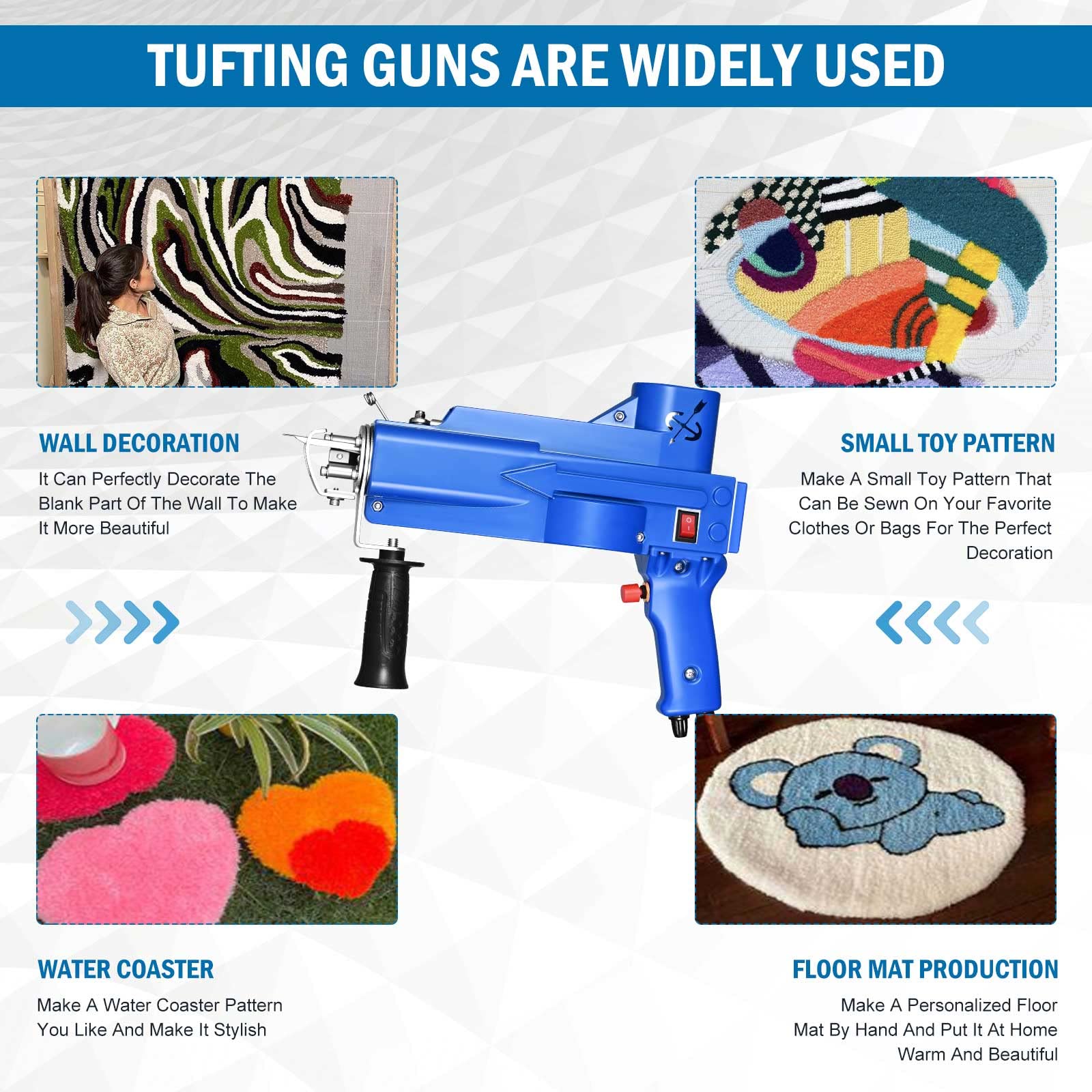 Tufting Gun 2 en 1,Aomdom Cut Pile Loop Pila Pistola de Alfombras 5-40 Puntadas/Seg Máquina de Tejer Alfombras 7-21 mm Rug Tufting de Flocado de alta Velocidad (azul)