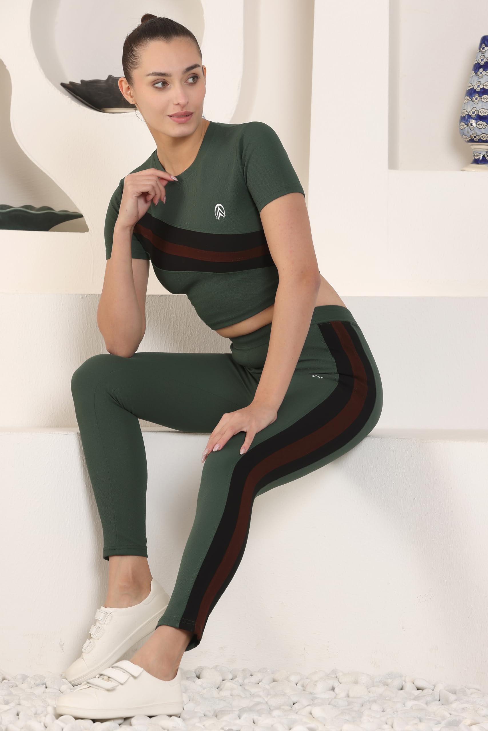 Zicada Women's Top & Bottom Set Gym Wear | Jogging Wear | Sports Running Suits For womens (XXL, Olive) 4