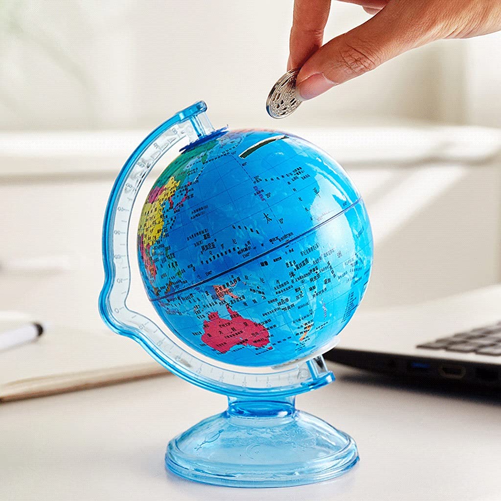 貯金箱、貯蓄コインバンク、子供用貯金箱 ブルー貯金箱 2in1 地理と貯蓄貯金銀行 ワールドグローブコインバンク スタンド付き プラ 楽天市場】 コインルーム ブルー 【 バンク ギフト 貯金箱 プレゼント 】 : パーティワールド