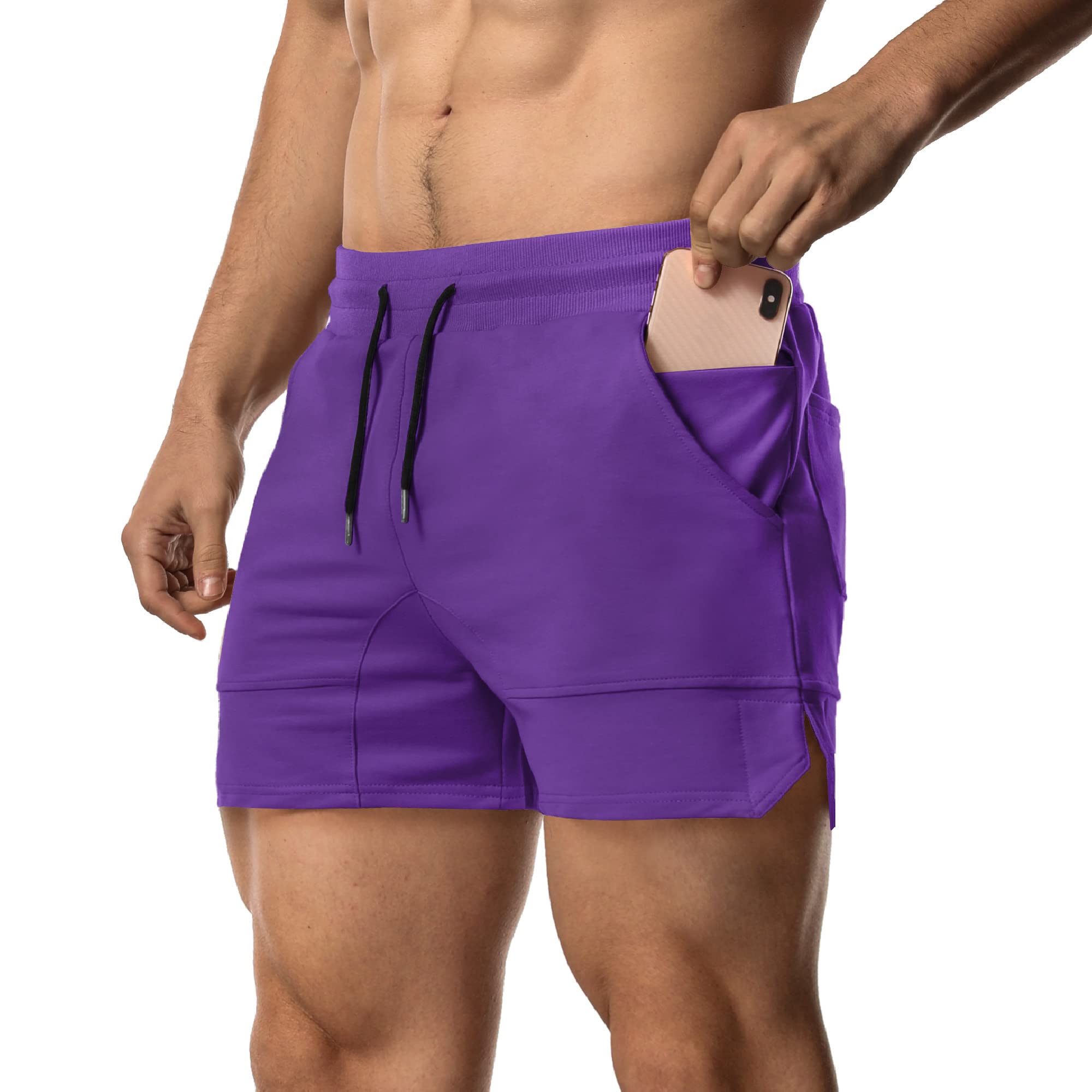 EVERWORTH Men's Solid Gym Workout Shorts Bodybuilding Running Fitted Training Jogging Short Pants with Zipper Pocket 3 Colors