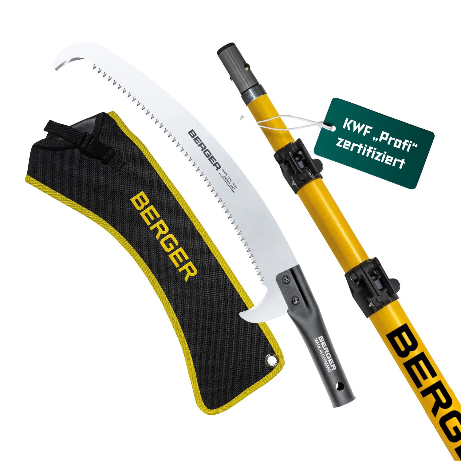 BERGER ArboRapid Set 77039 | Teleskop Astsäge für Profis | Teleskopsäge 6,65m Arbeitshöhe | Hochentaster aus Glasfaser | Baumsäge inkl. Tasche & Aufsatzsäge | Astsäge Teleskop zertifiziert & geprüft