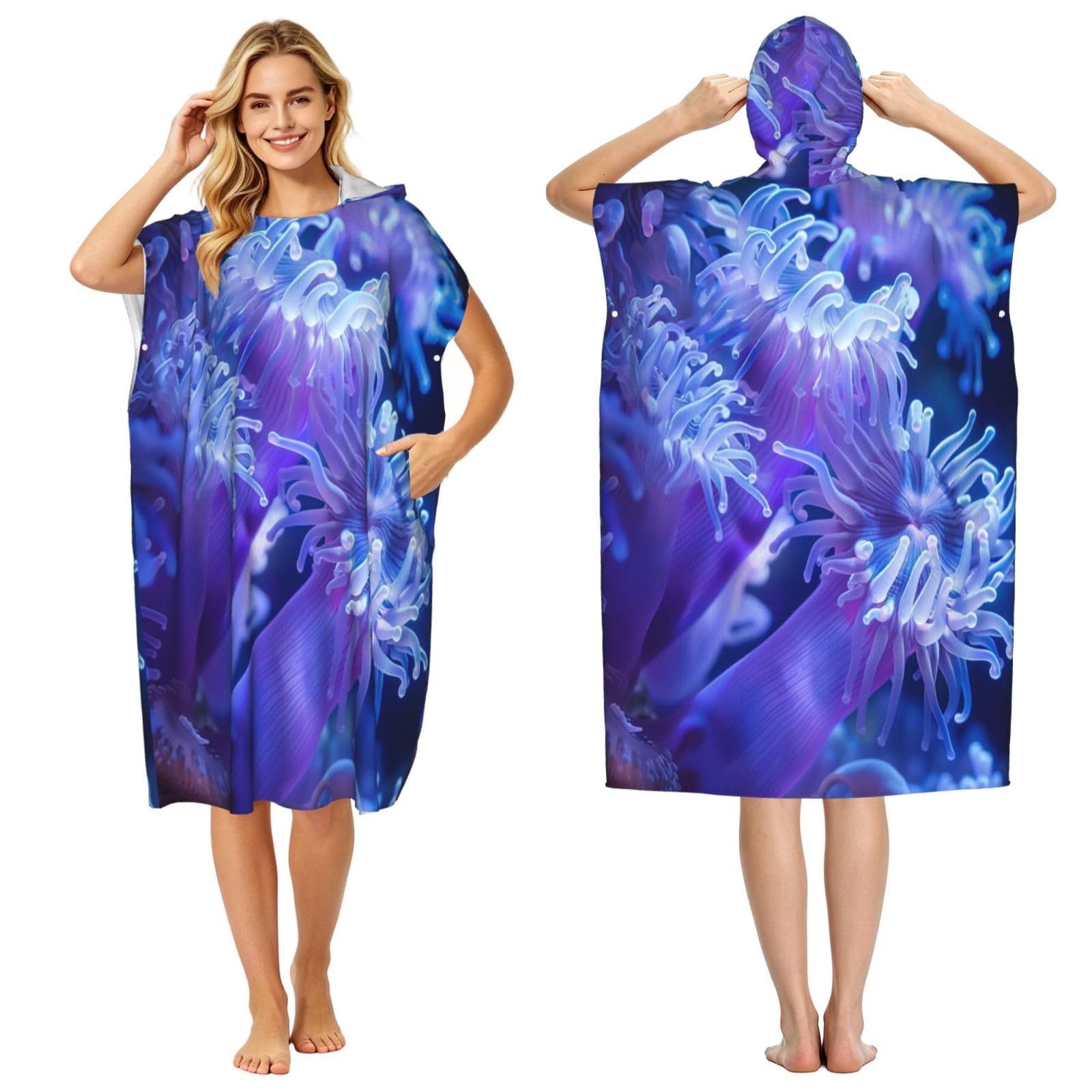 DTHKJNLSF Sea Anemone Adult Hooded Beach Poncho Towel