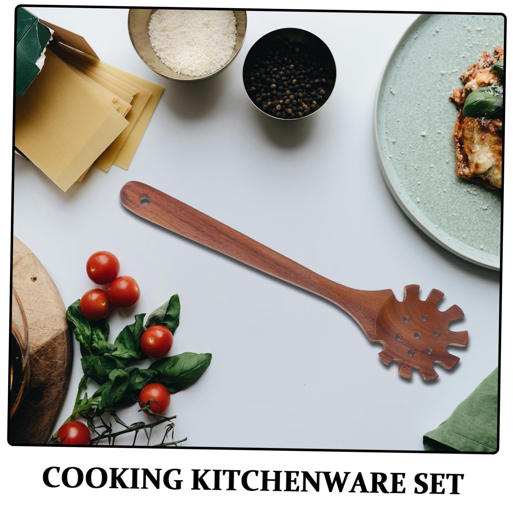 Cabilock Utensili da Cucina in Legno Cucchiaio Spatola per Friggere Mestolo per Servire Cucchiaio per Mescolare Paletta per Mescolare Utensili per Cucinare