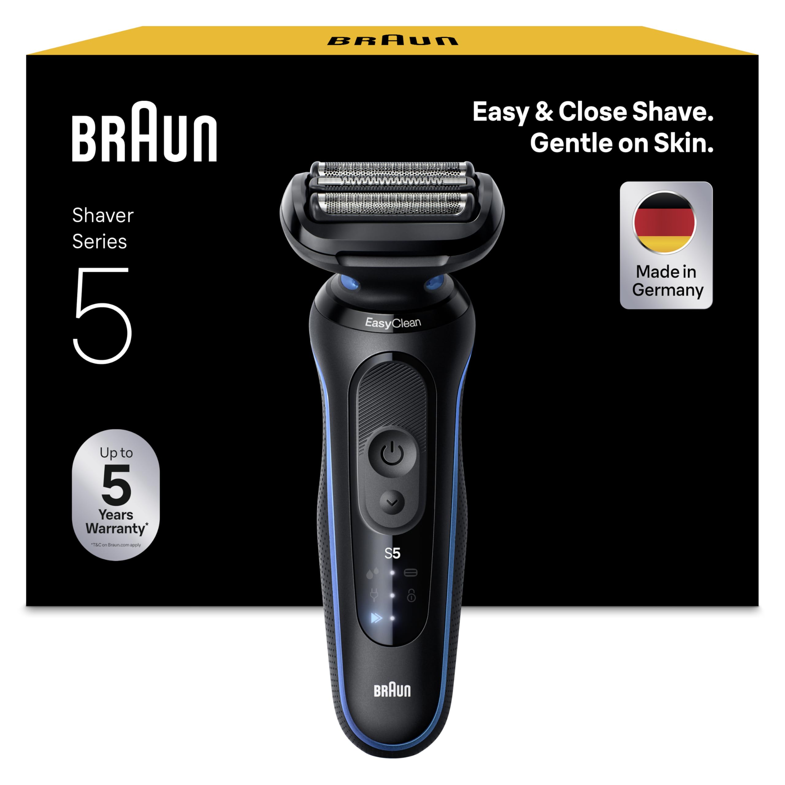 Braun Series 5 51-B1000s Electric Shaver for Men, EasyClean, Wet & Dry, Rechargeable, Cordless Foil Razor, Blue