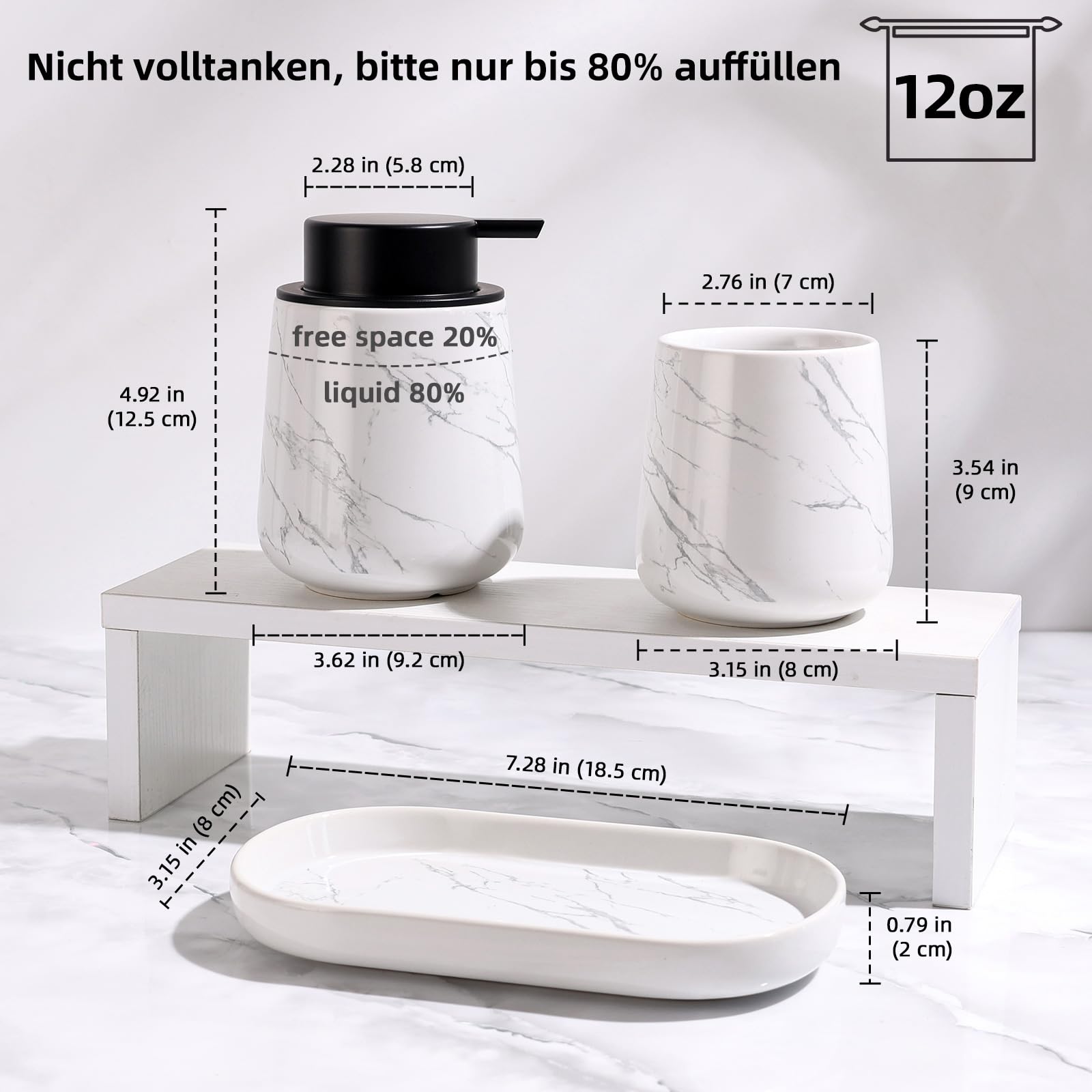 Umlaca Bathroom Accessories - Juego de accesorios de baño de 3 piezas, incluye dispensador de jabón de 350 ml, vaso para cepillos de dientes y jabonera de 320 ml, adecuado para baño, lavabo