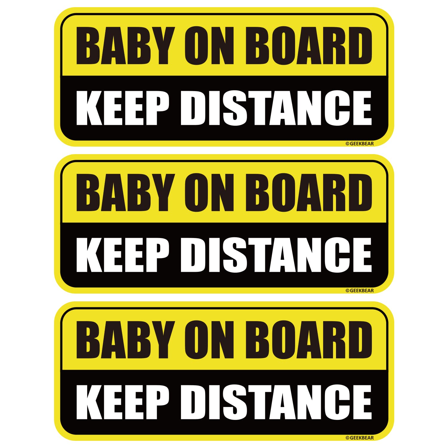GEEKBEAR Baby on Board Car Magnet (3 Pack) - Rectangular Shape, 8.7 x 3.6 inch (Yellow/Black), 8.7 inch (22cm) x 3.5 inch (9cm)