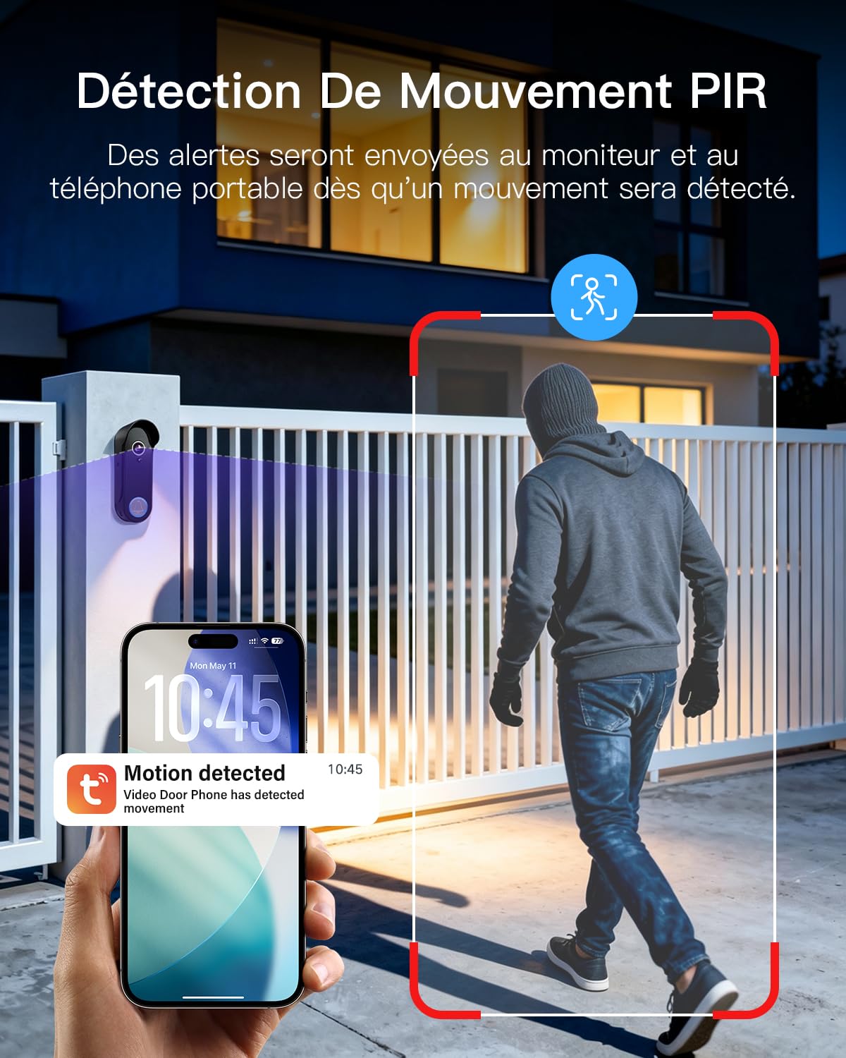 XPJ Interphone Vidéo Sonnette Sans Fil avec Camera et 7" Ecran Moniteur Visiophone Portier Connectée WiFi 1080P, Détection de Mouvement, Vision Nocturne, Audio Bidirectionnel, Stockage Local, Tuya APP