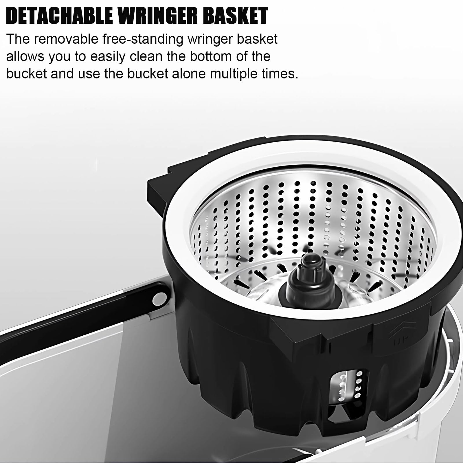 Este Conjunto de fregona y Cubo Giratorio con escurridor para el hogar Incluye: Cabezales de Microfibra giratorios de 360°, Cubo con Cesta de Secado Desmontable, fregona húmeda para Limpieza