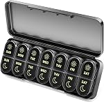 Betife AM PM Pill Organizer 7 Day, Weekly Pill Organizer 2 Times a Day, Daily Pill Box AM PM, Portable Travel Medicine Case, Day and Night Pill Container for Medication, Vitamin or Supplement(Brown)