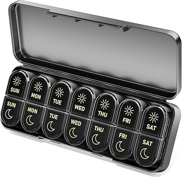 Betife AM PM Pill Organizer 7 Day, Weekly Pill Organizer Box 2 Times a Day