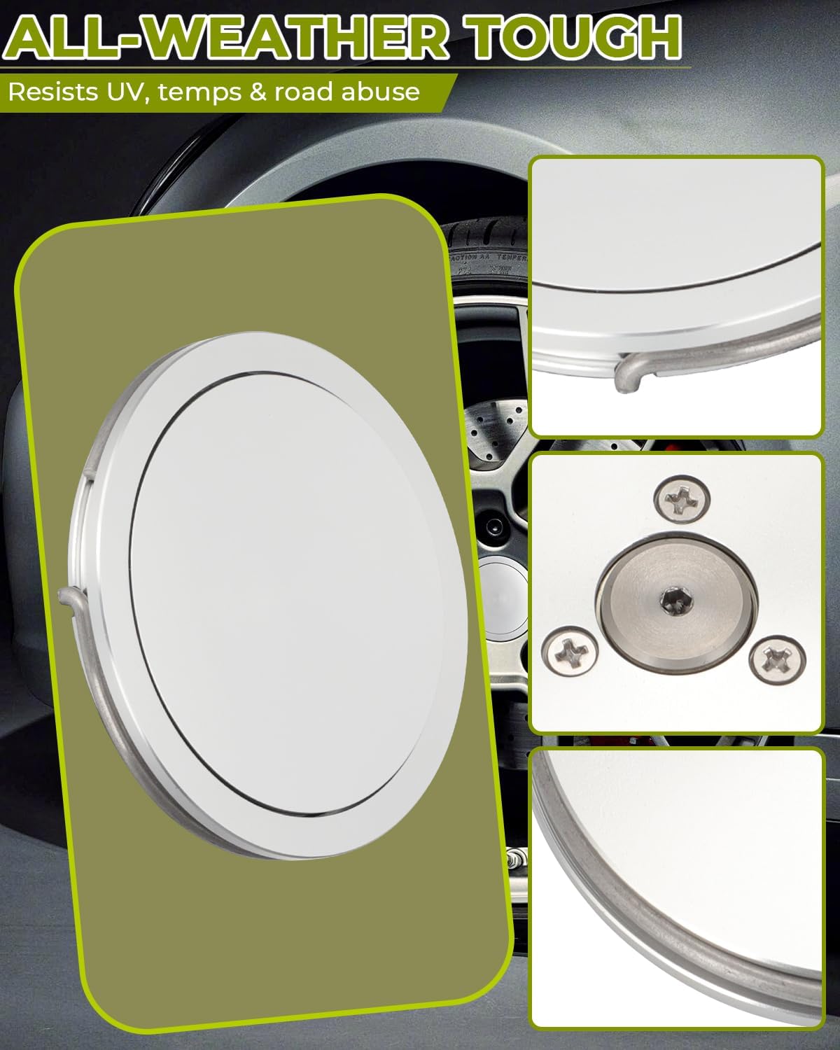 Secure Floating Center Cap with Lock Ring for Forgiato Flow 002 Wheels - Aluminum Silver Hub Cover for Enhanced Style & Anti-Theft Protection