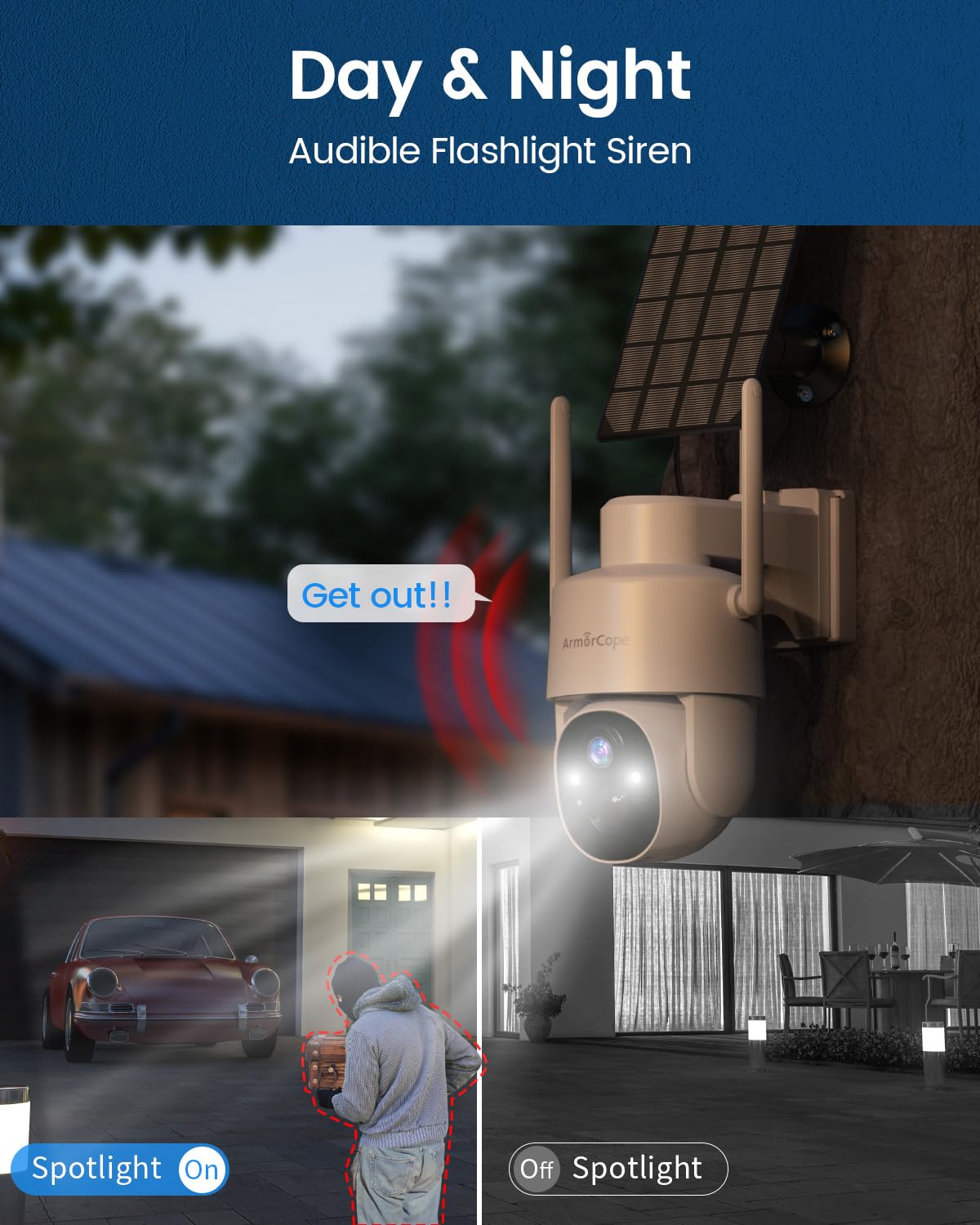Armorcope Solar Security Cameras Wireless Outdoor,360° View Battery Powered with Spotlight Color Night Vision,2K WiFi Home Security,PIR Sensor,Wireless Easy Install, 2.4 GHz Wi-Fi - image 5