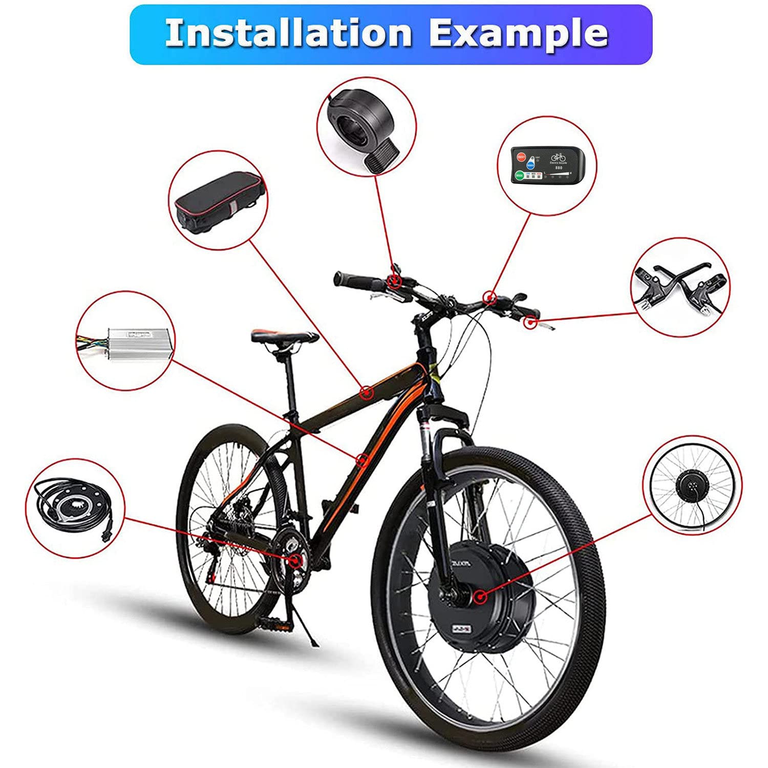 20 ”, 24”, 26 ”, 27,5”, 28 ”, 29”, 700c Zestaw do konwersji roweru elektrycznego Zestaw do konwersji roweru elektrycznego Ebike Piasta silnika bezszczotkowego 48V/1000W-29inch
