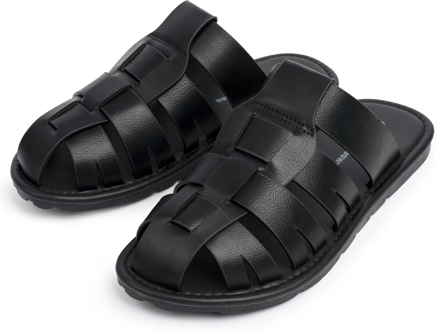 Alpine Swiss Marlin Mens Fisherman Sandals | Vegan Leather Dressy Summer Slides | Water Resistant Anti Slip Beach Shoes | Indoor Outdoor Flat Slide Sandals