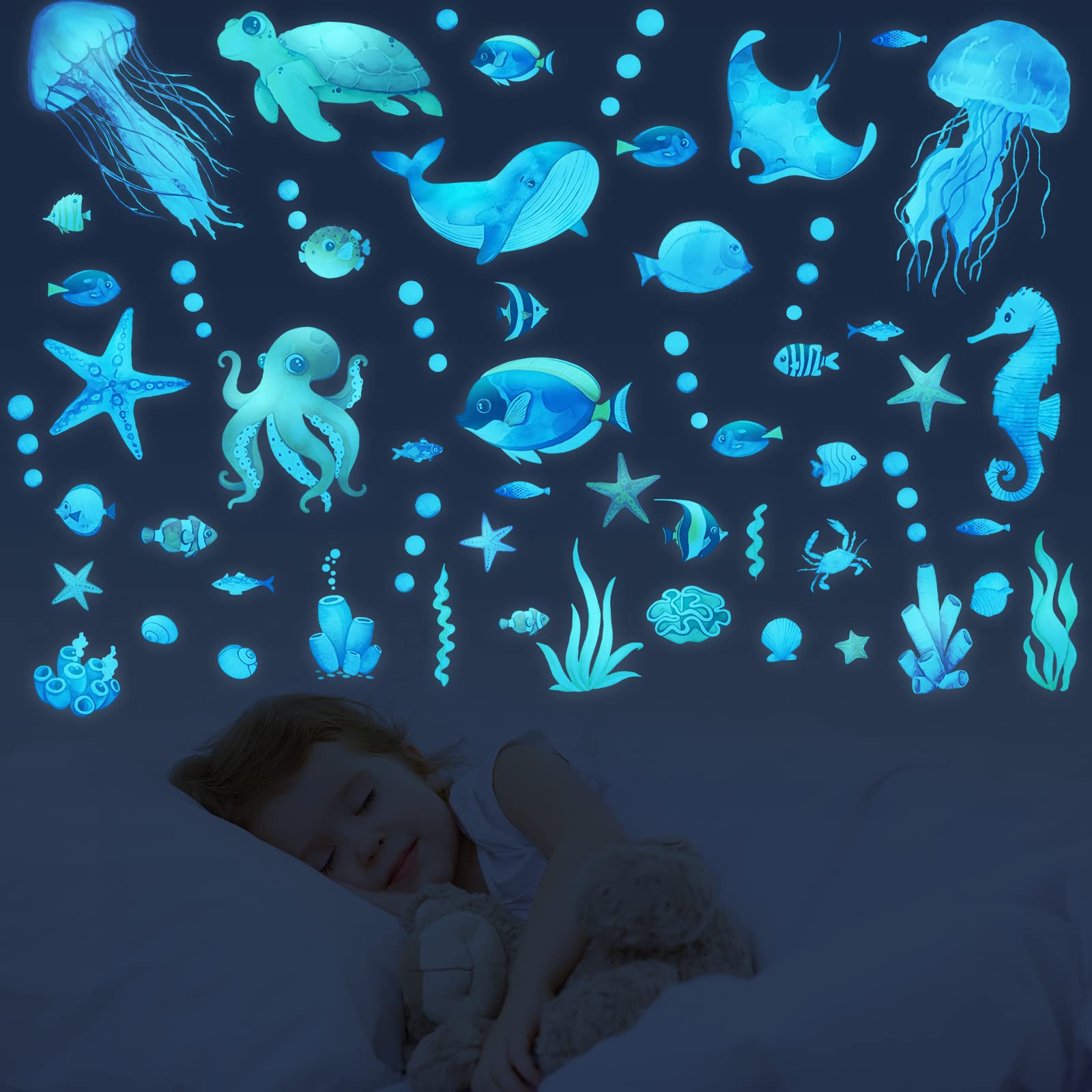 Estrellas Fluorescentes Para Techo, Luminoso Pegatinas de Criaturas Marinas Mundo Submarino per Decoración para Dormitorio Infantil
