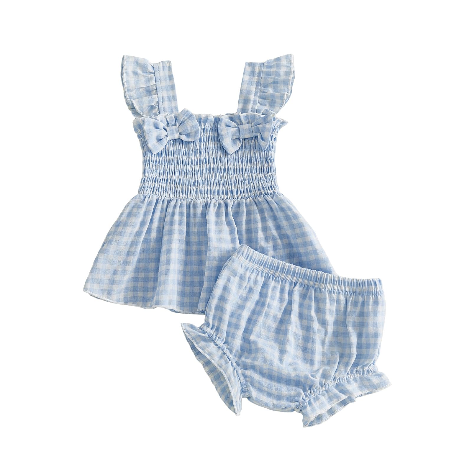 Toddler Baby Girl Summer Clothes Infant Girl Plaid Outfit Strawberry Ruffle Gingham Shirts Dress Tank Top Shorts Set — view 26