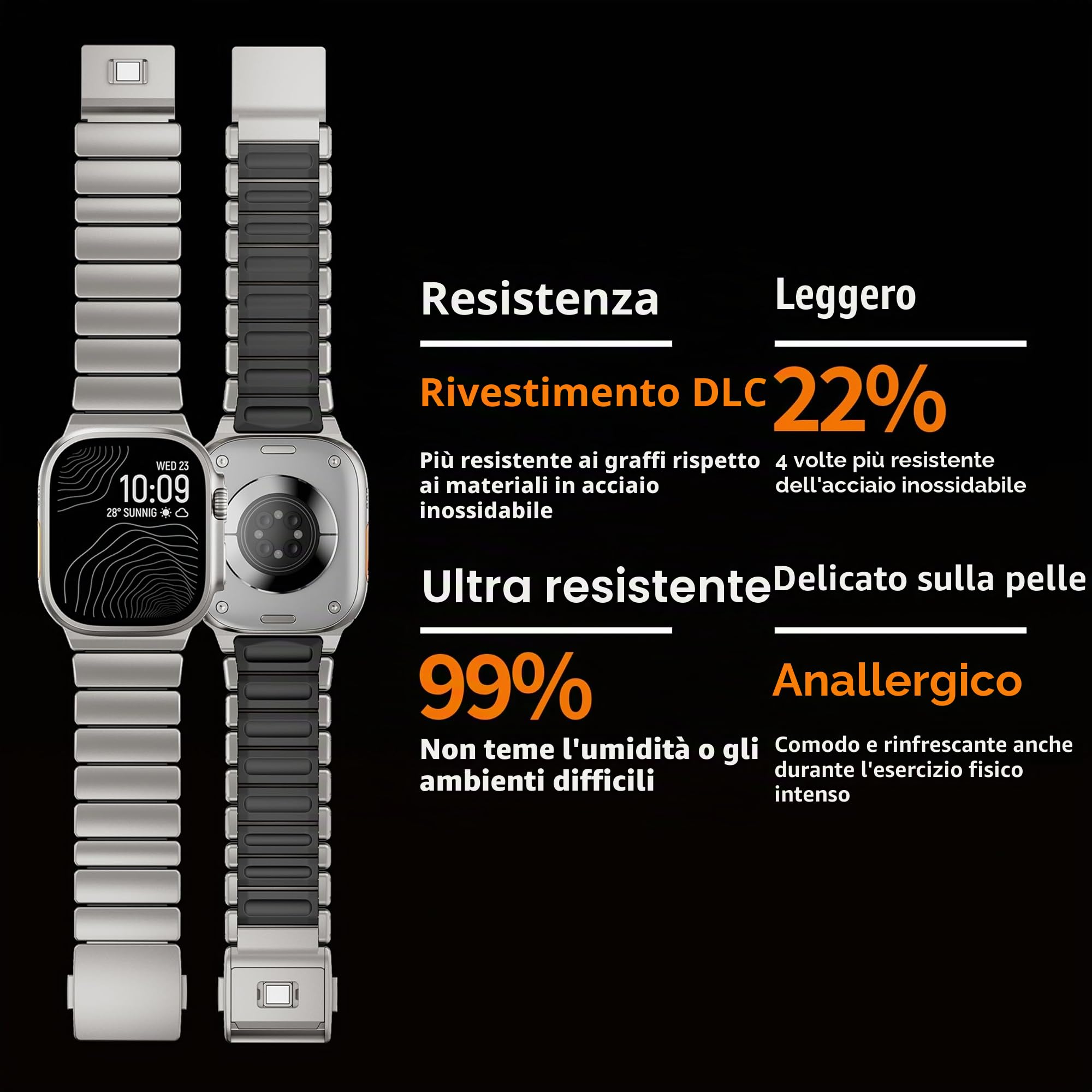 Cinturino in titanio compatibile con Apple Watch Ultra 3/2/1 49 mm, titanio silicone doppio strato, chiusura magnetica, cinturino di ricambio per iWatch Series11