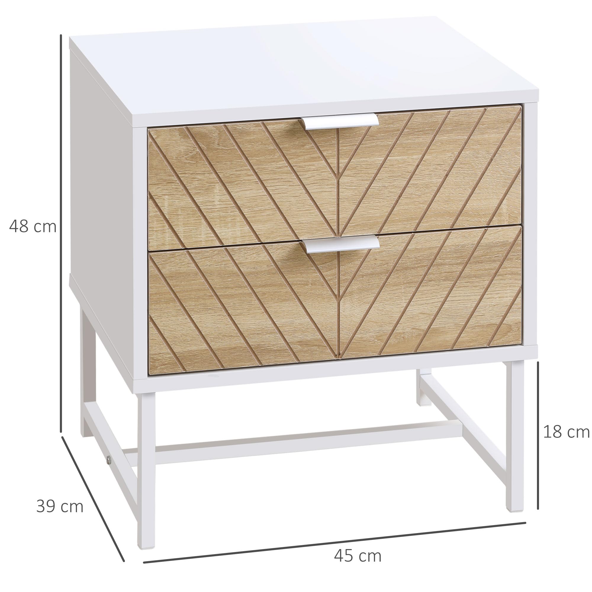 HOMCOM Mesilla de Noche Mesita de Noche 2 Cajones 45x39x48 cm Blanco Roble