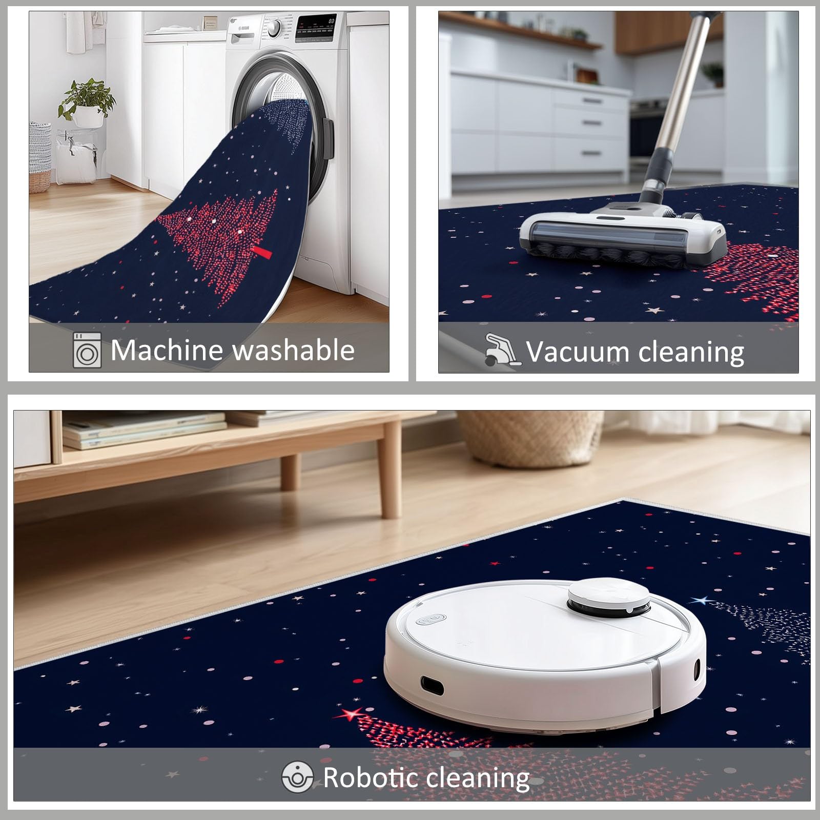 Alfombra de árbol de Navidad, copos de nieve, 120 x 170 cm, alfombra para dormitorio, cielo estrellado de Navidad, alfombra de cocina, antideslizante, lavable, para salón, comedor, entrada interior