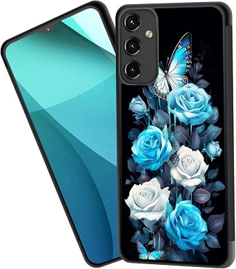 for Galaxy A13 5G Case,Tire Anti-Skid Edges Cute Design Shockproof Bumper Full Protection Black Back Cover for Samsung Galaxy A13 5G/Galaxy A04S 6.5 Inch,Butterfly Roses