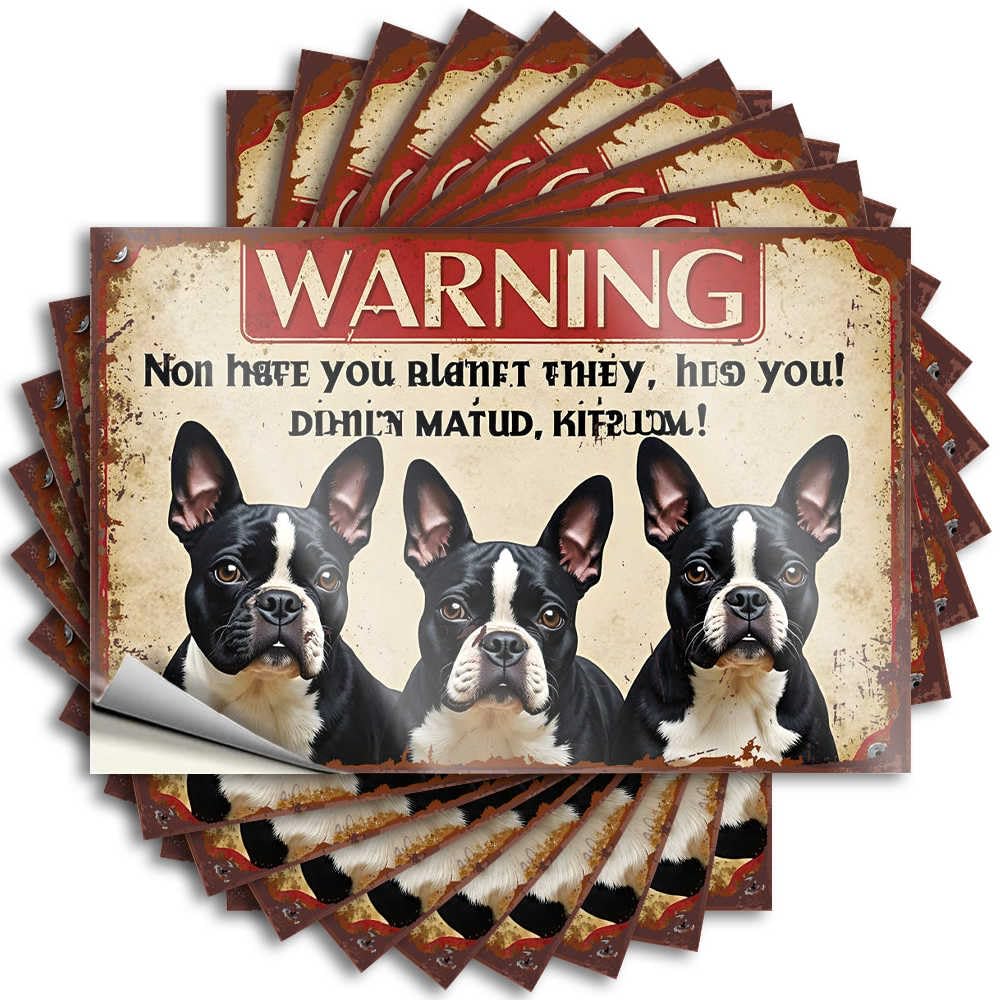 Sticker Bathroom Accessories Decor Peel and Stick - Warning: Boston Terriers Guarding Alien Invaders! Cover Vintage Waterproof Vinyl for Football(12X18CM)